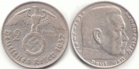 2 Reichsmark 1937 Deutsches Reich Hindenburg D ss